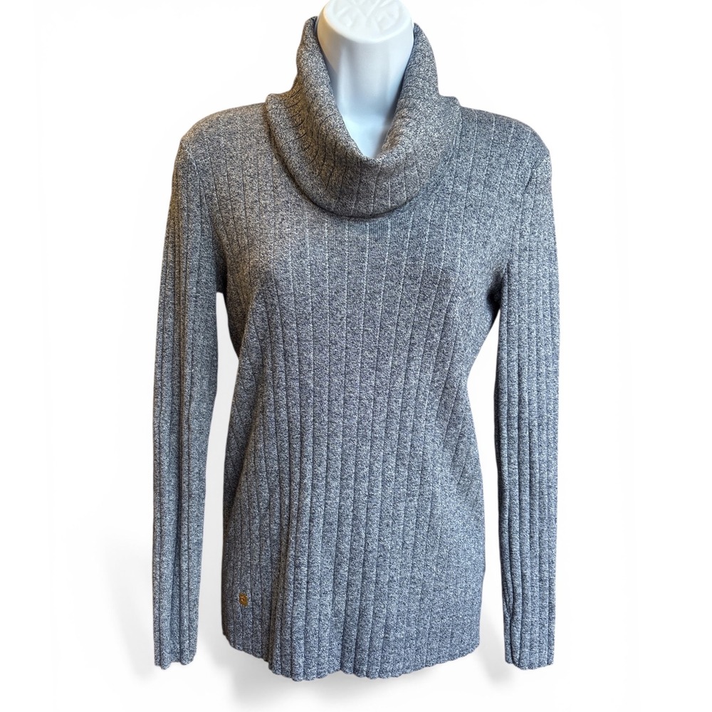 Ralph Lauren Cowl Neck Heathered Navy Blue Ribbed Top Small